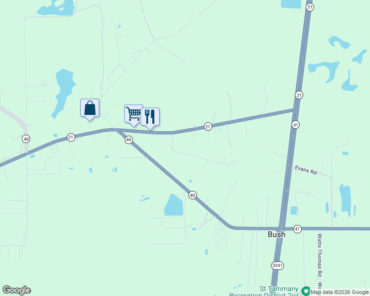 map of restaurants, bars, coffee shops, grocery stores, and more near 82202 Charles Kelly Road in Bush