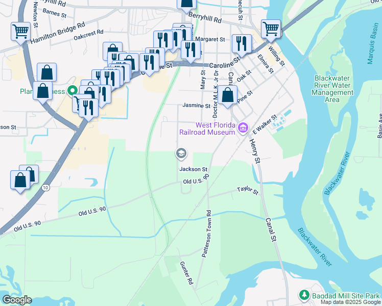 map of restaurants, bars, coffee shops, grocery stores, and more near 4950 Susan Street in Milton