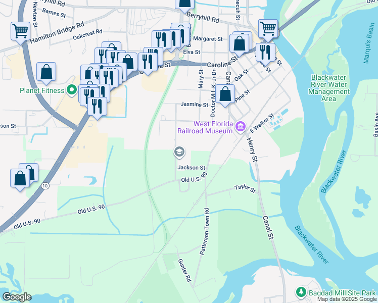 map of restaurants, bars, coffee shops, grocery stores, and more near 4950 Susan Street in Milton