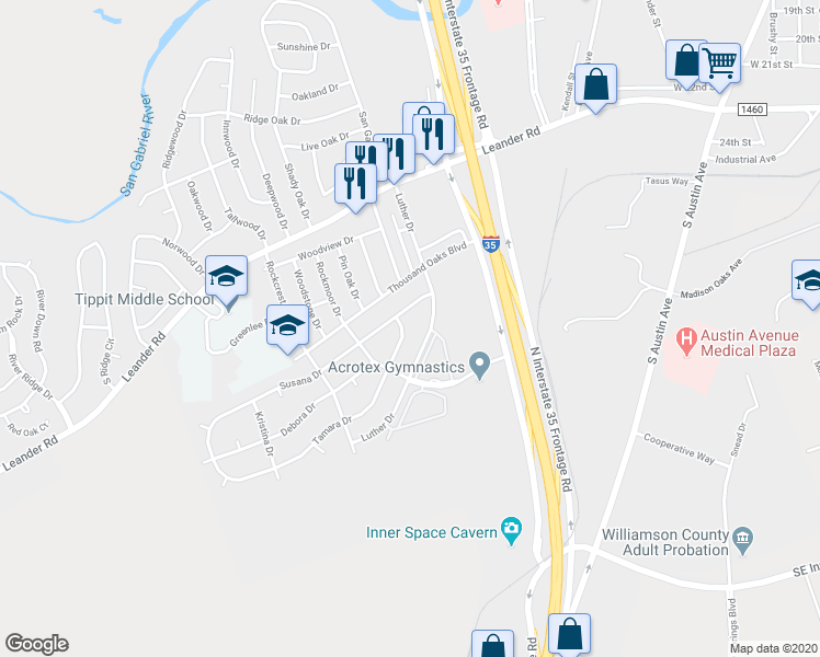 map of restaurants, bars, coffee shops, grocery stores, and more near 206 Tamara Drive in Georgetown