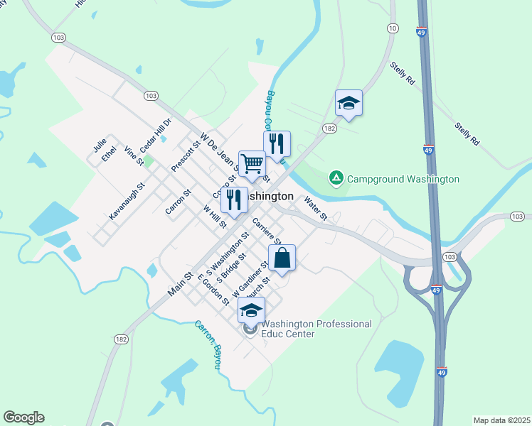 map of restaurants, bars, coffee shops, grocery stores, and more near 201 East Dupre Street in Washington