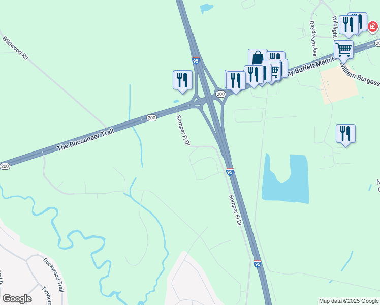 map of restaurants, bars, coffee shops, grocery stores, and more near 65001 Logan Road in Yulee
