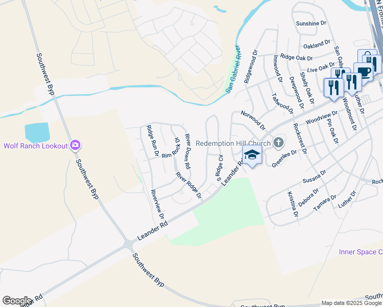 map of restaurants, bars, coffee shops, grocery stores, and more near 404 River Down Road in Georgetown