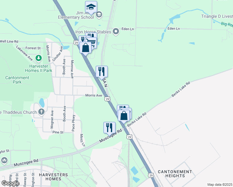 map of restaurants, bars, coffee shops, grocery stores, and more near in Cantonment