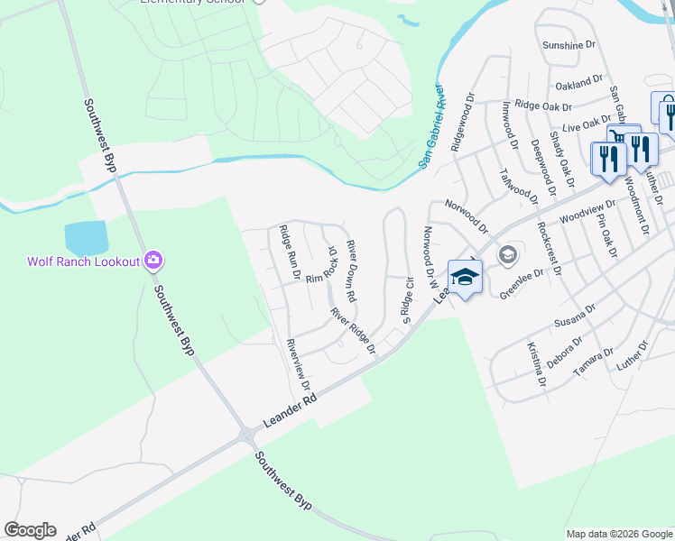 map of restaurants, bars, coffee shops, grocery stores, and more near 401 River Down Road in Georgetown