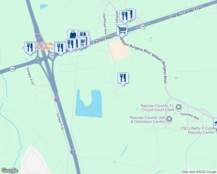 map of restaurants, bars, coffee shops, grocery stores, and more near 76093 Harper Chapel Road in Yulee
