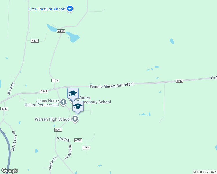 map of restaurants, bars, coffee shops, grocery stores, and more near 1288 Farm to Market Road 1943 in Warren