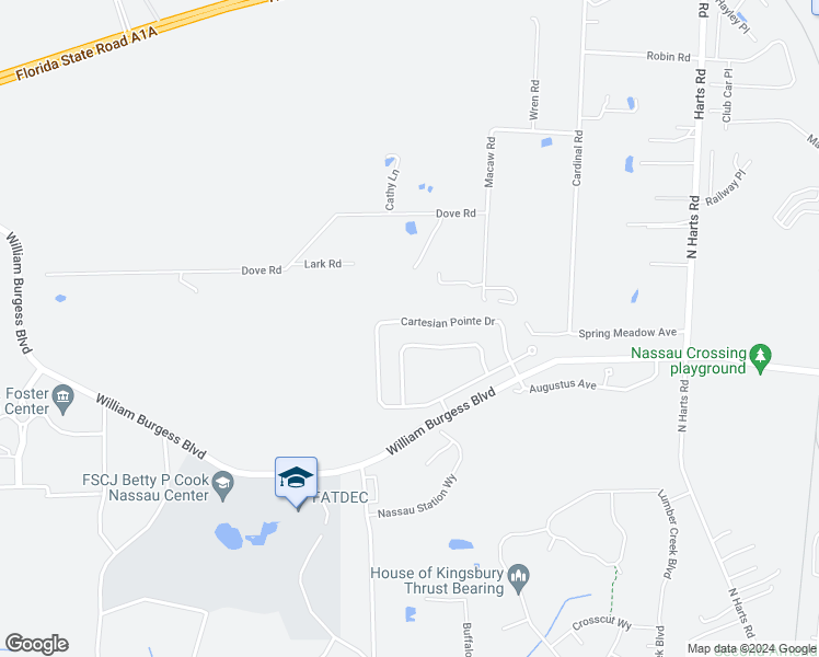 map of restaurants, bars, coffee shops, grocery stores, and more near 86355 Cartesian Pointe Drive in Yulee