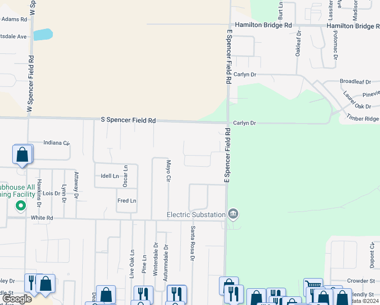 map of restaurants, bars, coffee shops, grocery stores, and more near 4512 Oak Orchard Circle in Pace