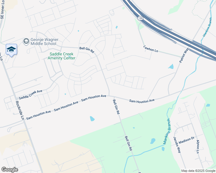 map of restaurants, bars, coffee shops, grocery stores, and more near Sam Houston Avenue in Georgetown