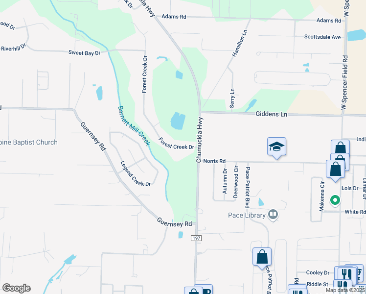 map of restaurants, bars, coffee shops, grocery stores, and more near 4908 Forest Creek Drive in Pace