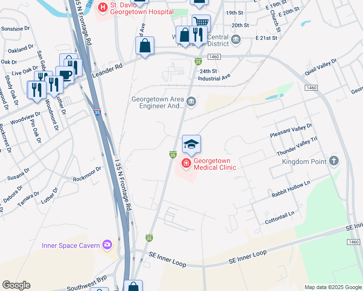 map of restaurants, bars, coffee shops, grocery stores, and more near 101 Madison Oaks Avenue in Georgetown