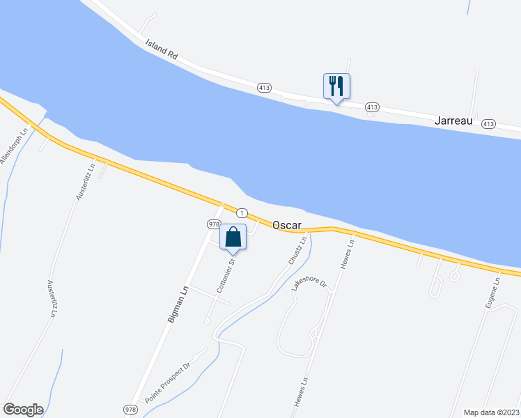 map of restaurants, bars, coffee shops, grocery stores, and more near 7256 False River Drive in Oscar