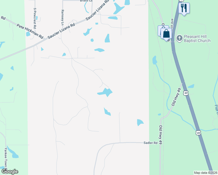 map of restaurants, bars, coffee shops, grocery stores, and more near 18200 Miller Edwards Road in Saucier