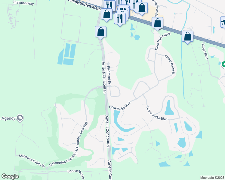 map of restaurants, bars, coffee shops, grocery stores, and more near 96054 Ridgewood Circle in Fernandina Beach