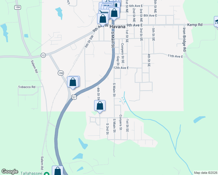 map of restaurants, bars, coffee shops, grocery stores, and more near 506 South Main Street in Havana