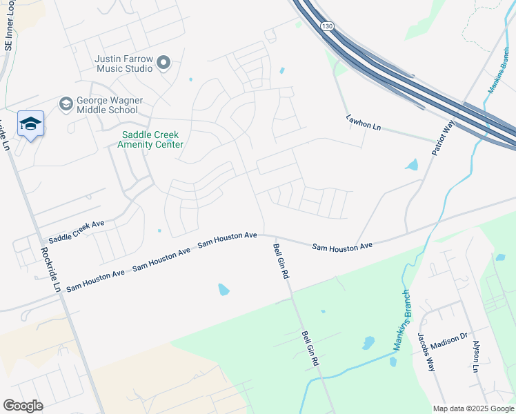 map of restaurants, bars, coffee shops, grocery stores, and more near Sam Houston Avenue in Georgetown