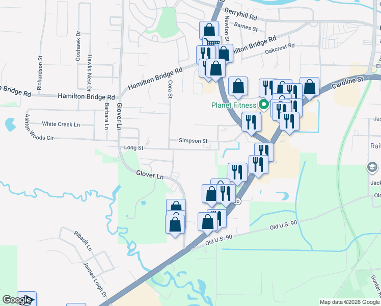 map of restaurants, bars, coffee shops, grocery stores, and more near 6342 Long Street in Milton
