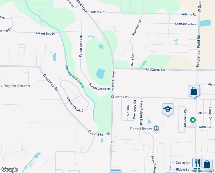map of restaurants, bars, coffee shops, grocery stores, and more near 4908 Forest Creek Drive in Pace