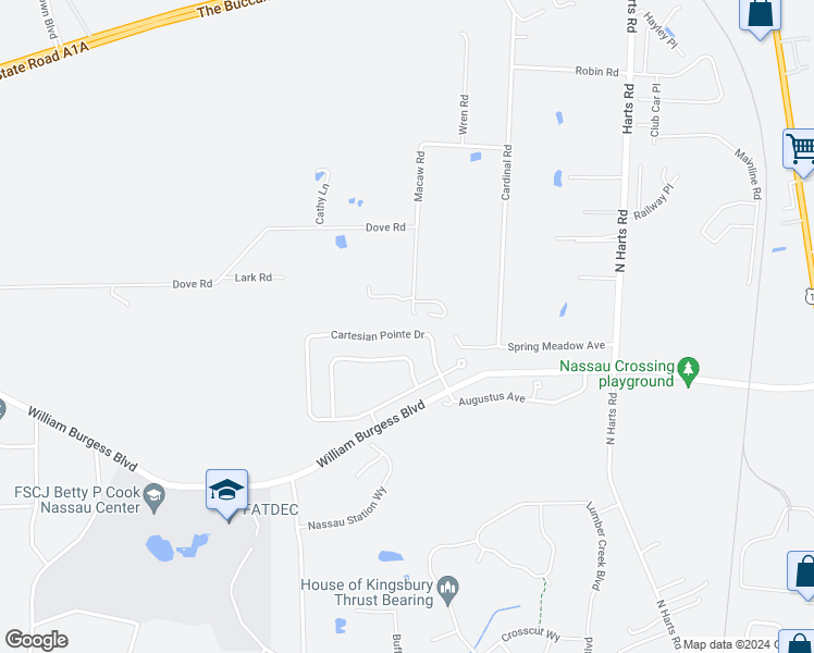 map of restaurants, bars, coffee shops, grocery stores, and more near 86194 Cartesian Pointe Drive in Yulee