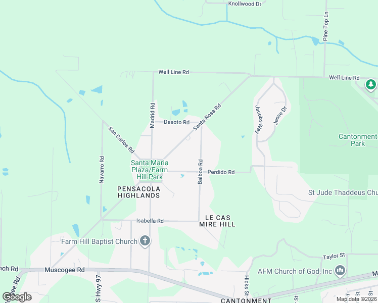 map of restaurants, bars, coffee shops, grocery stores, and more near 210 Santa Rosa Road in Cantonment