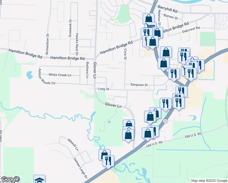 map of restaurants, bars, coffee shops, grocery stores, and more near 6263 Long Street in Milton