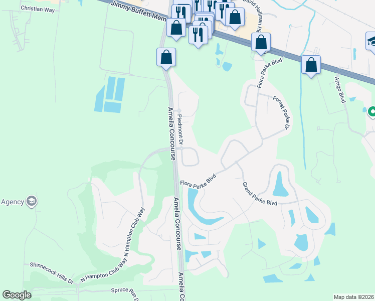 map of restaurants, bars, coffee shops, grocery stores, and more near 96054 Ridgewood Circle in Fernandina Beach
