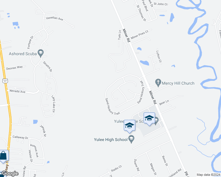 map of restaurants, bars, coffee shops, grocery stores, and more near 86153 Sand Hickory Trail in Yulee