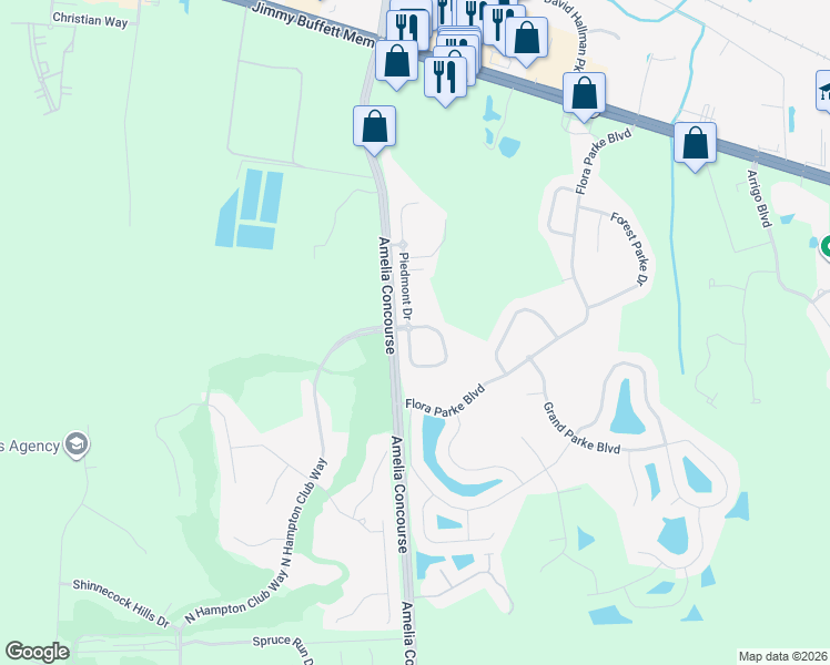 map of restaurants, bars, coffee shops, grocery stores, and more near 96054 Ridgewood Circle in Fernandina Beach