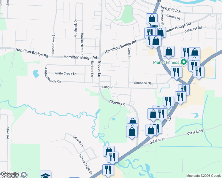 map of restaurants, bars, coffee shops, grocery stores, and more near 6247 Long Street in Milton