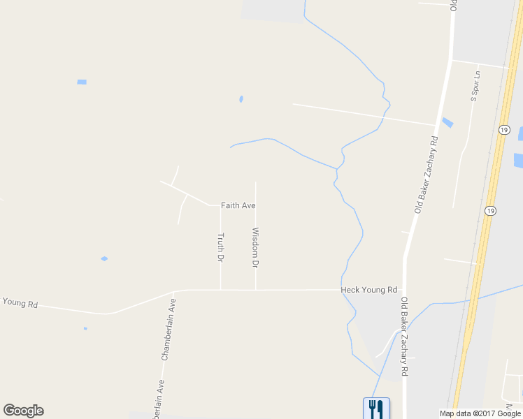 map of restaurants, bars, coffee shops, grocery stores, and more near 17542 Wisdom Drive in Baker