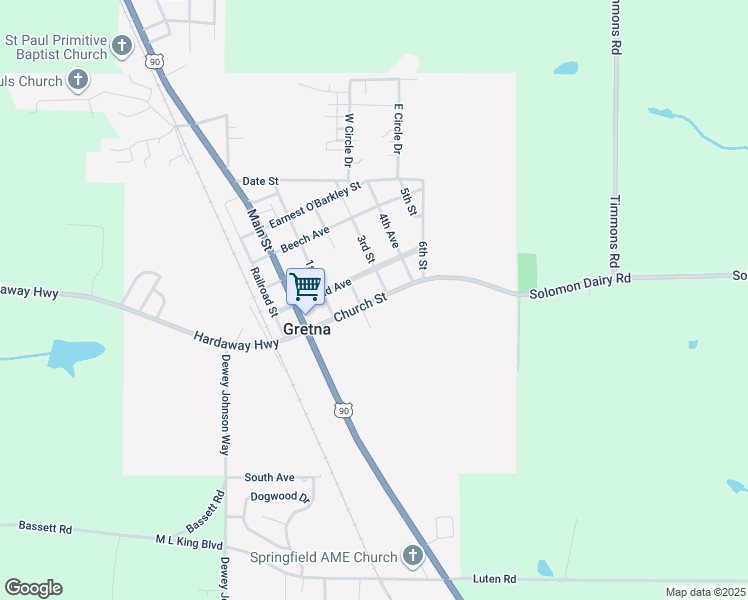 map of restaurants, bars, coffee shops, grocery stores, and more near 692 Church Street in Gretna