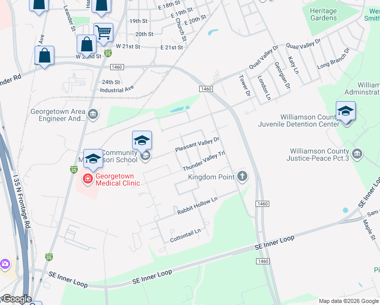 map of restaurants, bars, coffee shops, grocery stores, and more near 2603 Sunrise Valley Lane in Georgetown