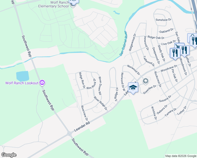 map of restaurants, bars, coffee shops, grocery stores, and more near 505 River Down Road in Georgetown