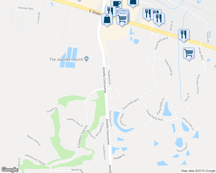 map of restaurants, bars, coffee shops, grocery stores, and more near 96054 Ridgewood Circle in Fernandina Beach