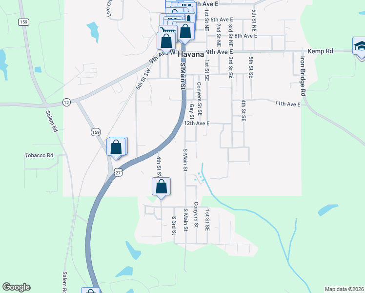map of restaurants, bars, coffee shops, grocery stores, and more near 506 South Main Street in Havana