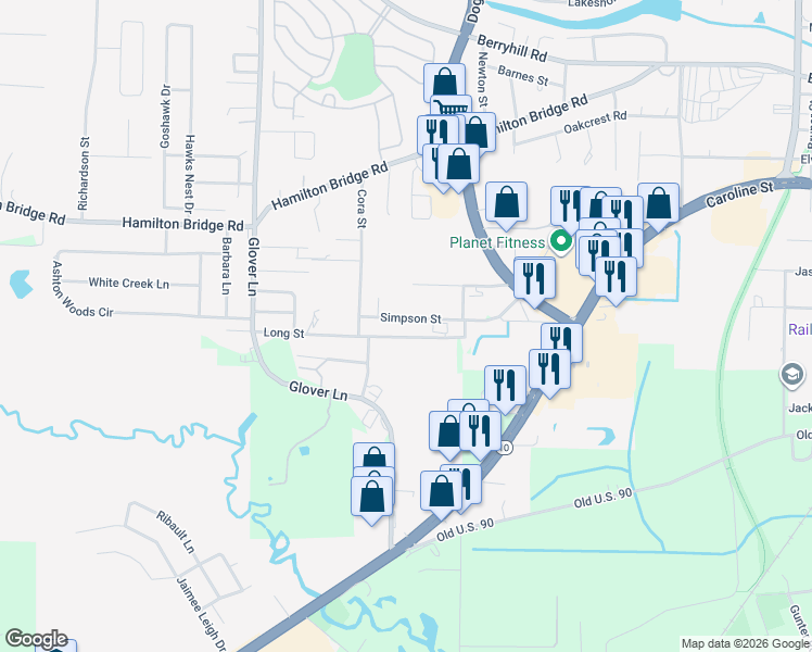 map of restaurants, bars, coffee shops, grocery stores, and more near 6342 Long Street in Milton