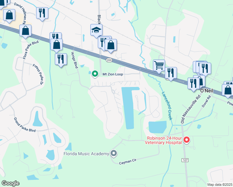map of restaurants, bars, coffee shops, grocery stores, and more near 96077 Boardwalk Landing in Fernandina Beach