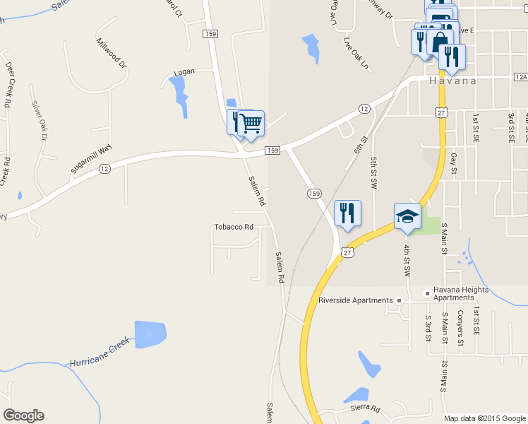 map of restaurants, bars, coffee shops, grocery stores, and more near 13 Salem Court in Havana