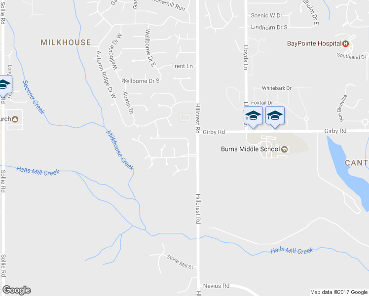 map of restaurants, bars, coffee shops, grocery stores, and more near 3414 Audubon Square East in Mobile