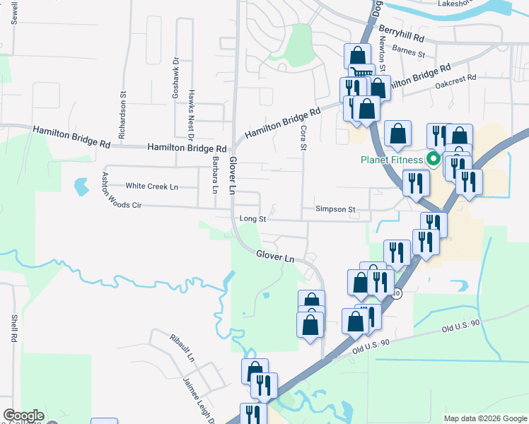 map of restaurants, bars, coffee shops, grocery stores, and more near 6247 Long Street in Milton