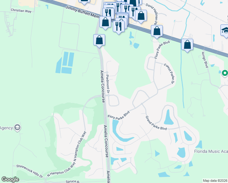 map of restaurants, bars, coffee shops, grocery stores, and more near 96085 Ridgewood Circle in Fernandina Beach