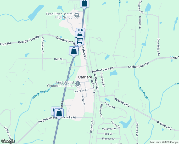 map of restaurants, bars, coffee shops, grocery stores, and more near 991 Old U.S. 11 in Carriere