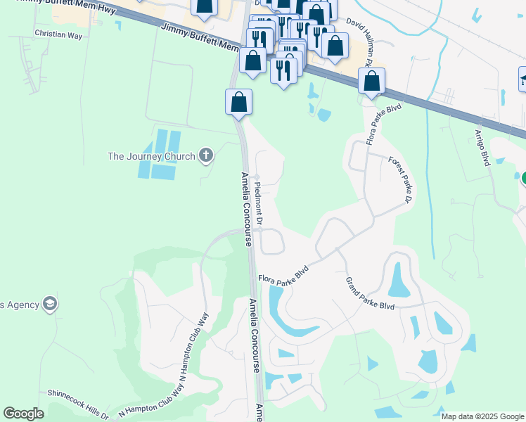 map of restaurants, bars, coffee shops, grocery stores, and more near 96098 Piedmont Drive in Fernandina Beach