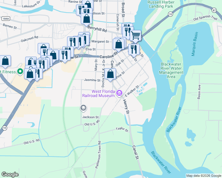 map of restaurants, bars, coffee shops, grocery stores, and more near 5042 Henry Street in Milton
