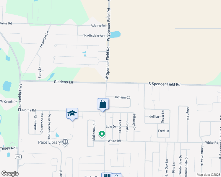 map of restaurants, bars, coffee shops, grocery stores, and more near 4964 West Spencer Field Road in Pace