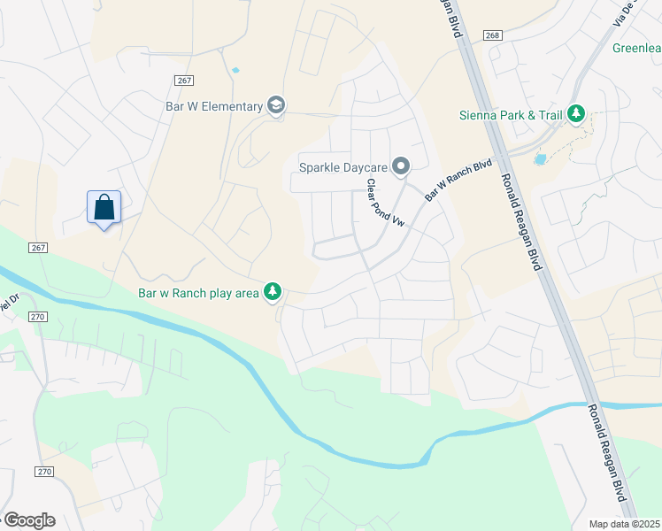 map of restaurants, bars, coffee shops, grocery stores, and more near 18175 Ronald Reagan Boulevard in Georgetown