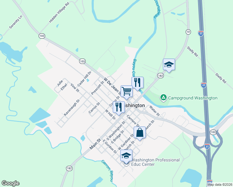 map of restaurants, bars, coffee shops, grocery stores, and more near 340-398 Grand Prairie Hwy in Washington