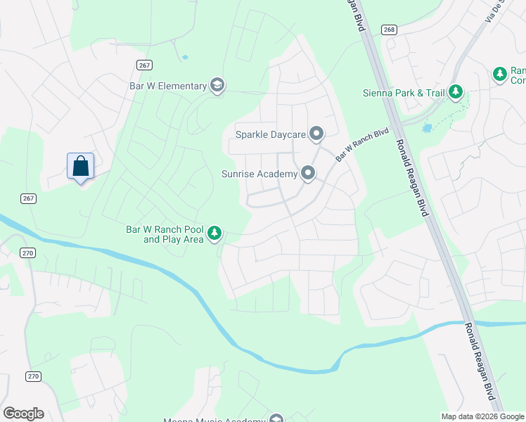 map of restaurants, bars, coffee shops, grocery stores, and more near 18175 Ronald Reagan Boulevard in Georgetown