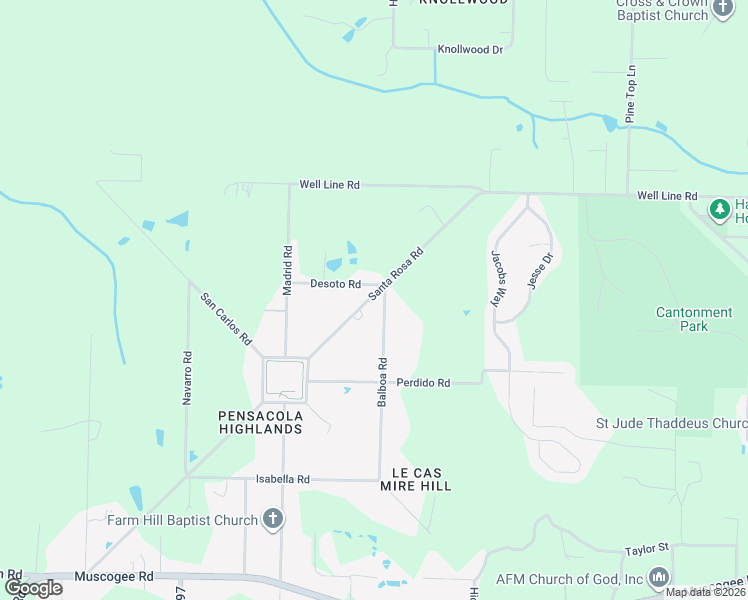 map of restaurants, bars, coffee shops, grocery stores, and more near 175 Desoto Road in Cantonment